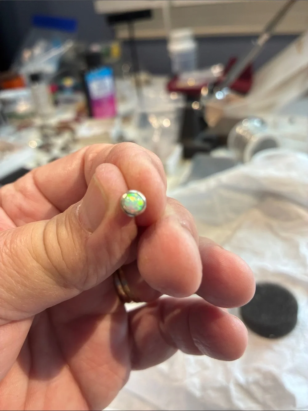 Single 10K Opal Cabochon Earring Lots of Flash!